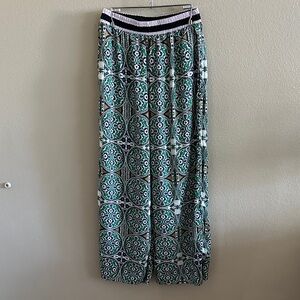 Wide Leg Printed Palazzo Pants in Green Medallion